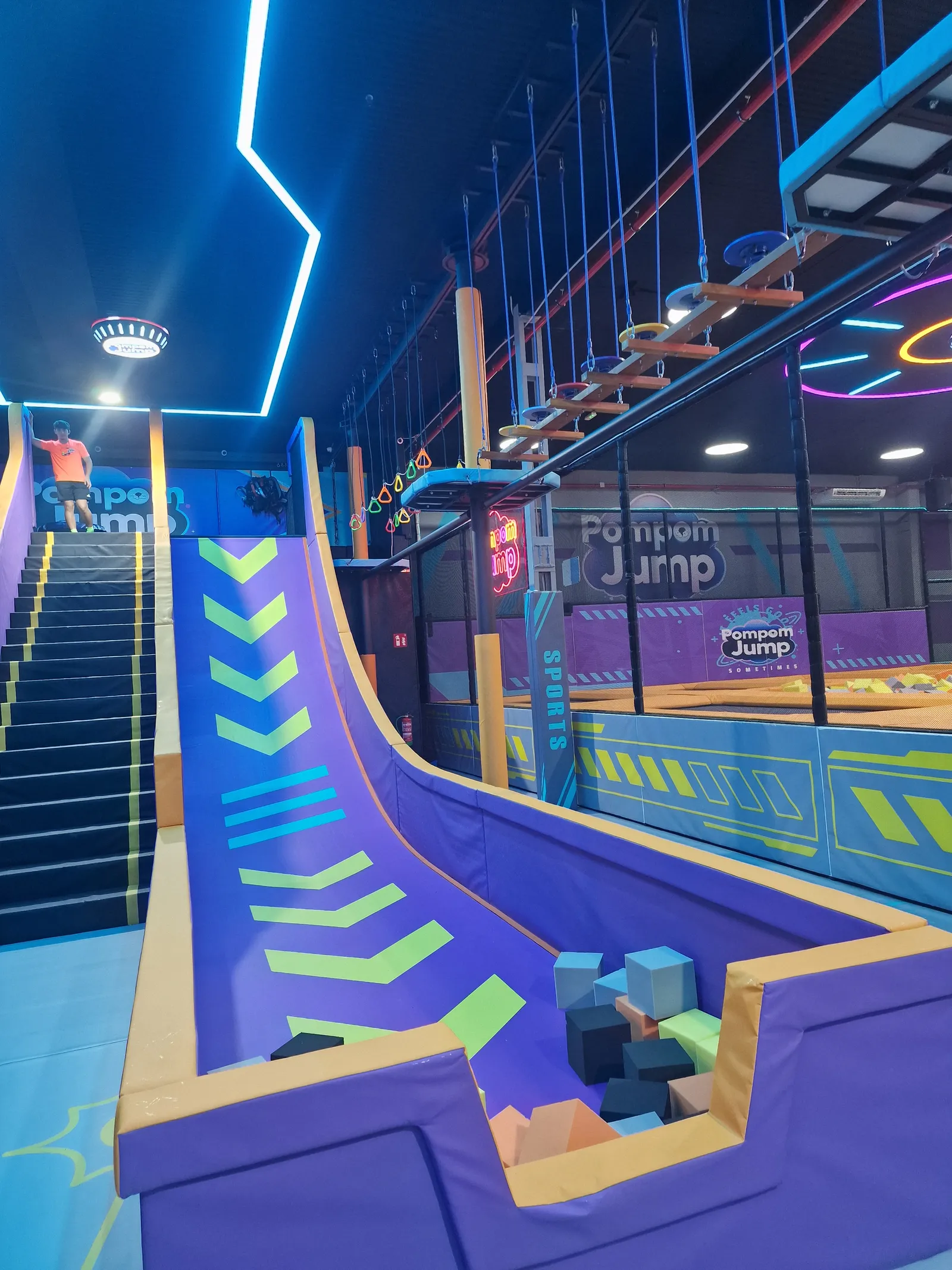 Indoor trampoline hall at PomPom Jump Málaga